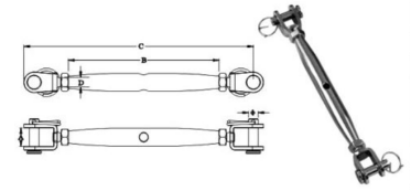 Turnbuckle, tipe bingkai dengan kacang (rahang+rahang)