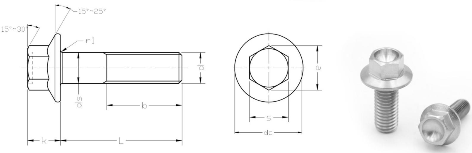 ISO4162 Titanium Hexagon Flange Baut-Seri Kecil